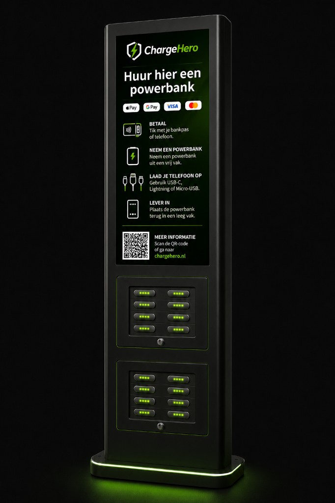 ChargeHero Floor — vrijstaand powerbankstation met 16 slots