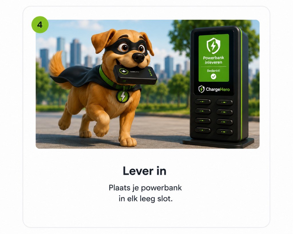 Stap 4: Lever in — plaats je powerbank in elk leeg slot.
